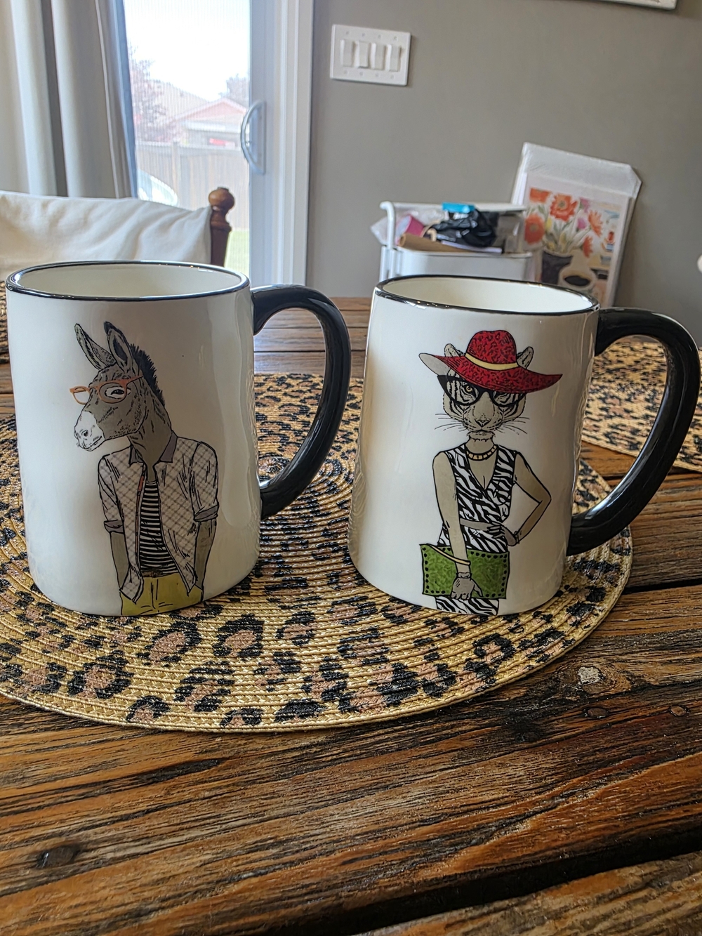 Ceramic Animal Illustration Mug - White Body with Black Handle